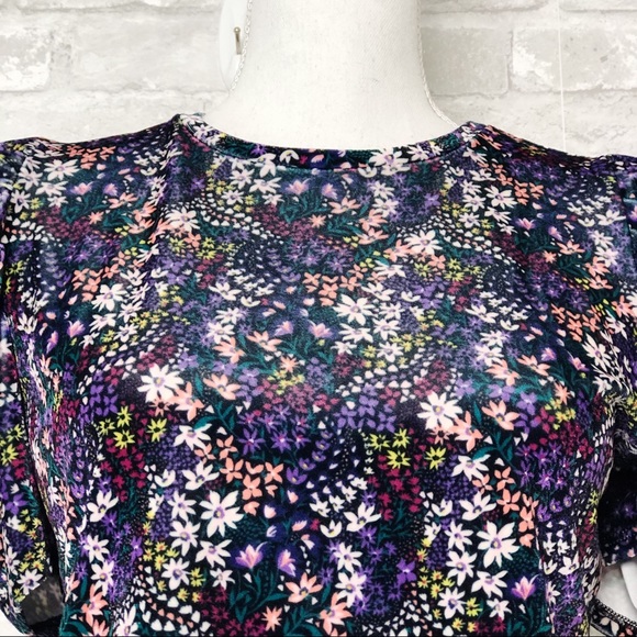 NWOT GENERATION LOVE Purple Velvet Floral Puffed Short Sleeve Blouse Size XS - Picture 4 of 12